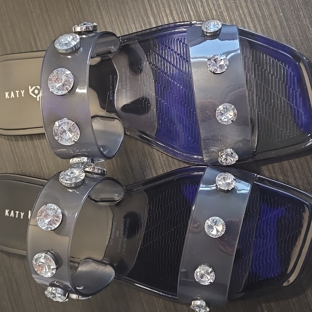 Katy Perry Jelly Rhinestone Slides Black Sandals Women’s Size 8 NEW - Picture 2 of 8